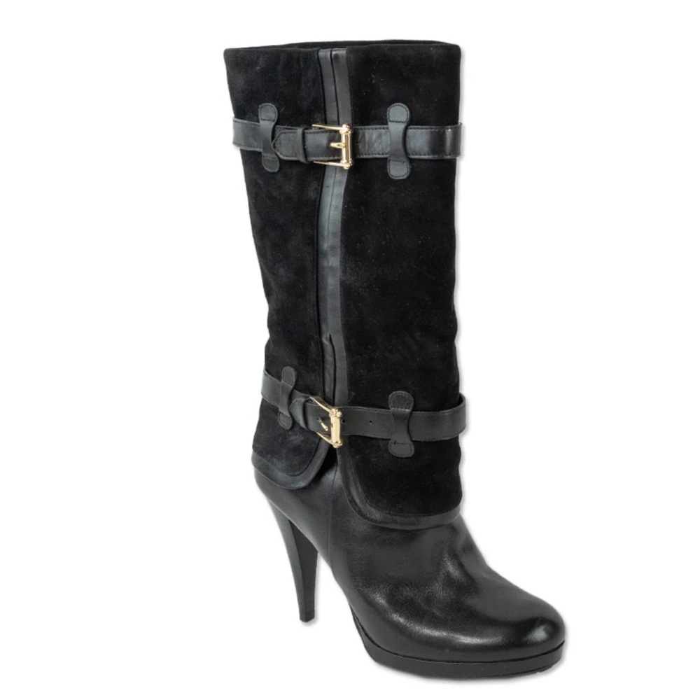 COLE HAAN Nike Air Kennedy Foldover black leather suede heel calf boot women 7